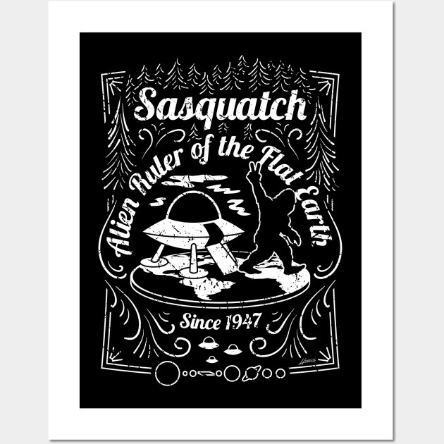 Sasquatch Alien Ruler of the Flat Earth Since 1947 Conspiracy Theory Mashup Wall Art by hobrath